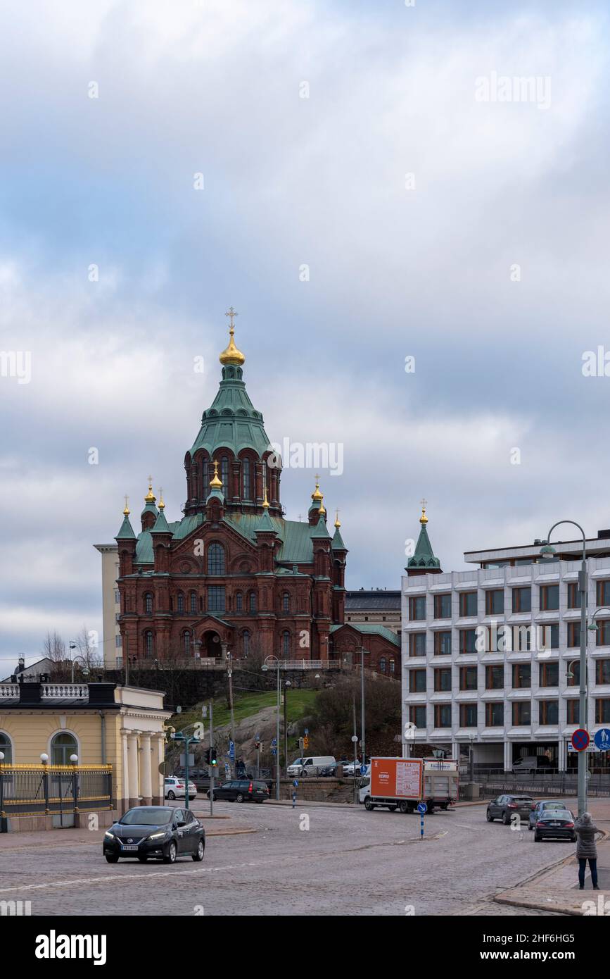 Finnland, Helsinki, Uspenski-Kathedrale, größte orthodoxe Kirche außerhalb Russlands in Skandinavien. Stockfoto