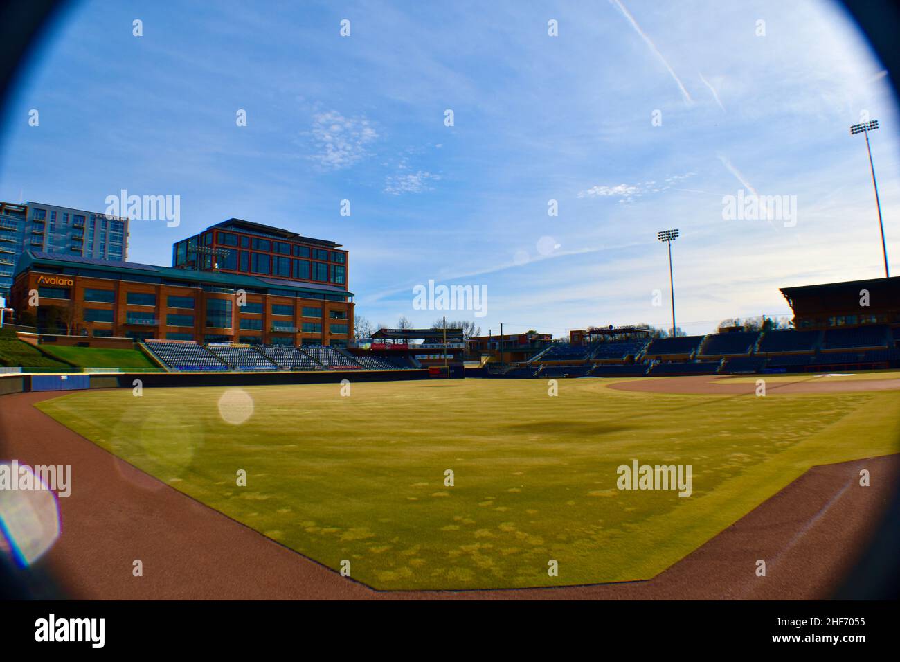 Fotos vom Durham Bulls Athletic Stadium in der Innenstadt von North Carolina. Stockfoto