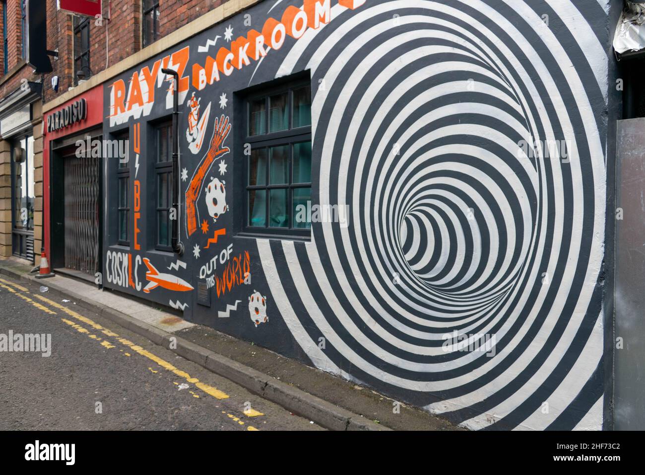 Newcastle, Großbritannien - 7. Mai 2019: Ray'z Backroom Bar, inspiriert von Science-Fiction, dem Weltraumzeitalter und einer Leidenschaft für Spaß, Trinken und Design! Eine ungewöhnliche drin Stockfoto