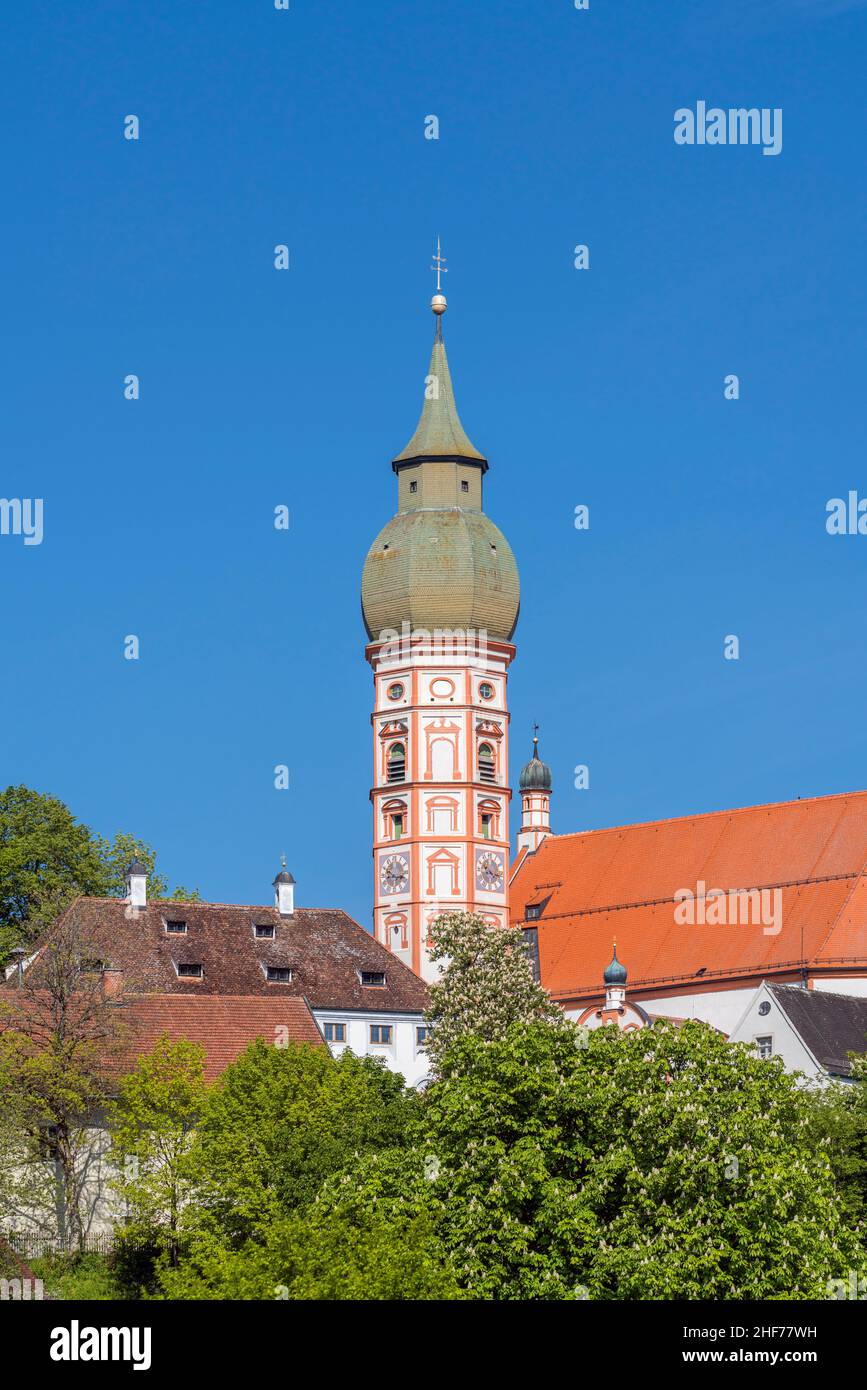 Wallfahrtskirche Kloster Andechs auf dem 'Heiligen Berg Bayerns', Oberbayern, Bayern, Deutschland Stockfoto