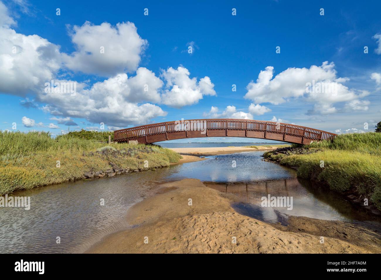 Brücke auf dem Wattenmeer zwischen Keitum und Munkmarsch, Insel Sylt, Schleswig-Holstein, Deutschland Stockfoto