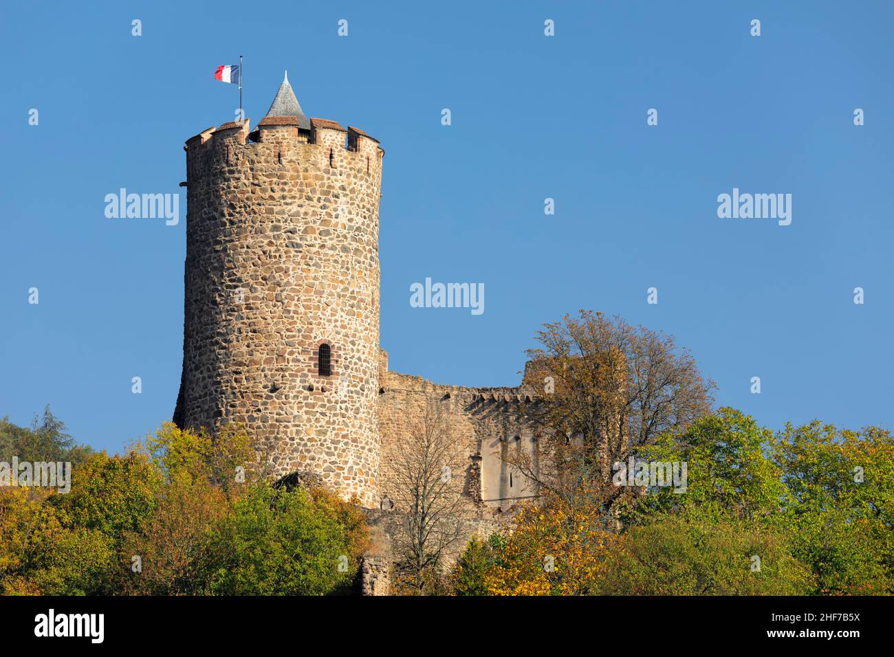 Burgruinen von Kaysersberg, Elsass Weinstraße, Elsass, Grand Est, Frankreich Stockfoto