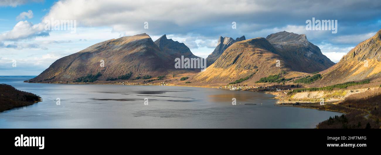 Panorama, Norwegen, Senja, Bergsbotn, Aussichtspunkt, Skaland Stockfoto