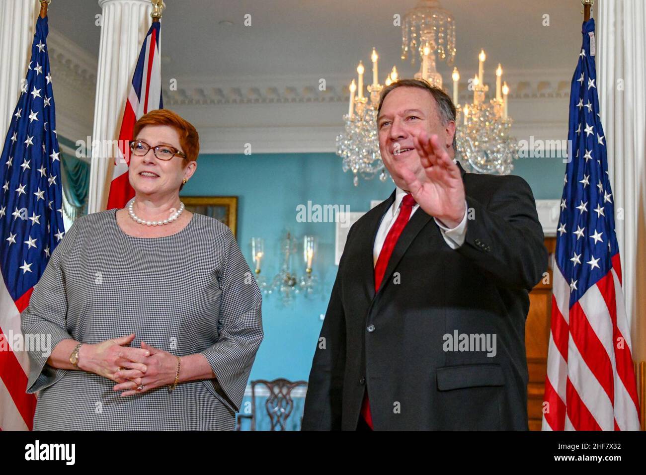 Sekretär Pompeo begrüßt den australischen Außenminister Payne in Washington. Stockfoto