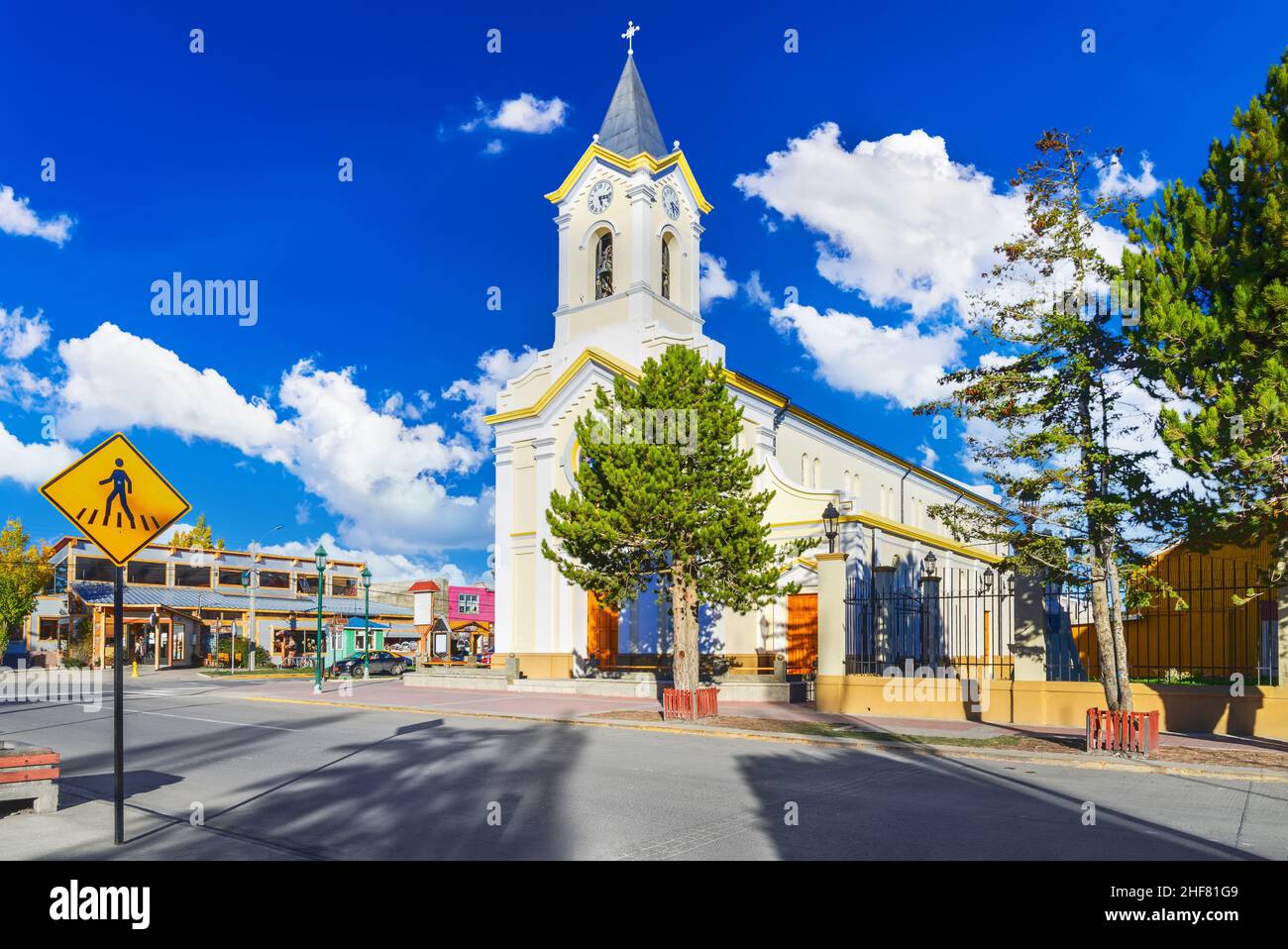 Puerto Natales, Chile. Kathedrale von Puerto Natales in Patagonien kleine Stadt, eine der südlichsten Städte Südamerikas. Stockfoto