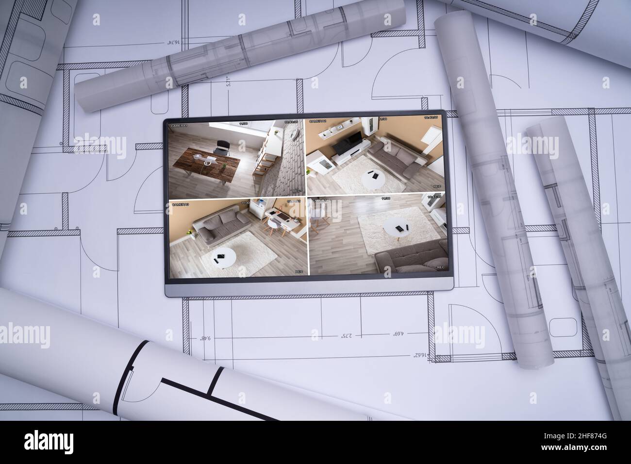 CCTV-Überwachungssystem Sicherheit auf Tablet-Computern Stockfoto