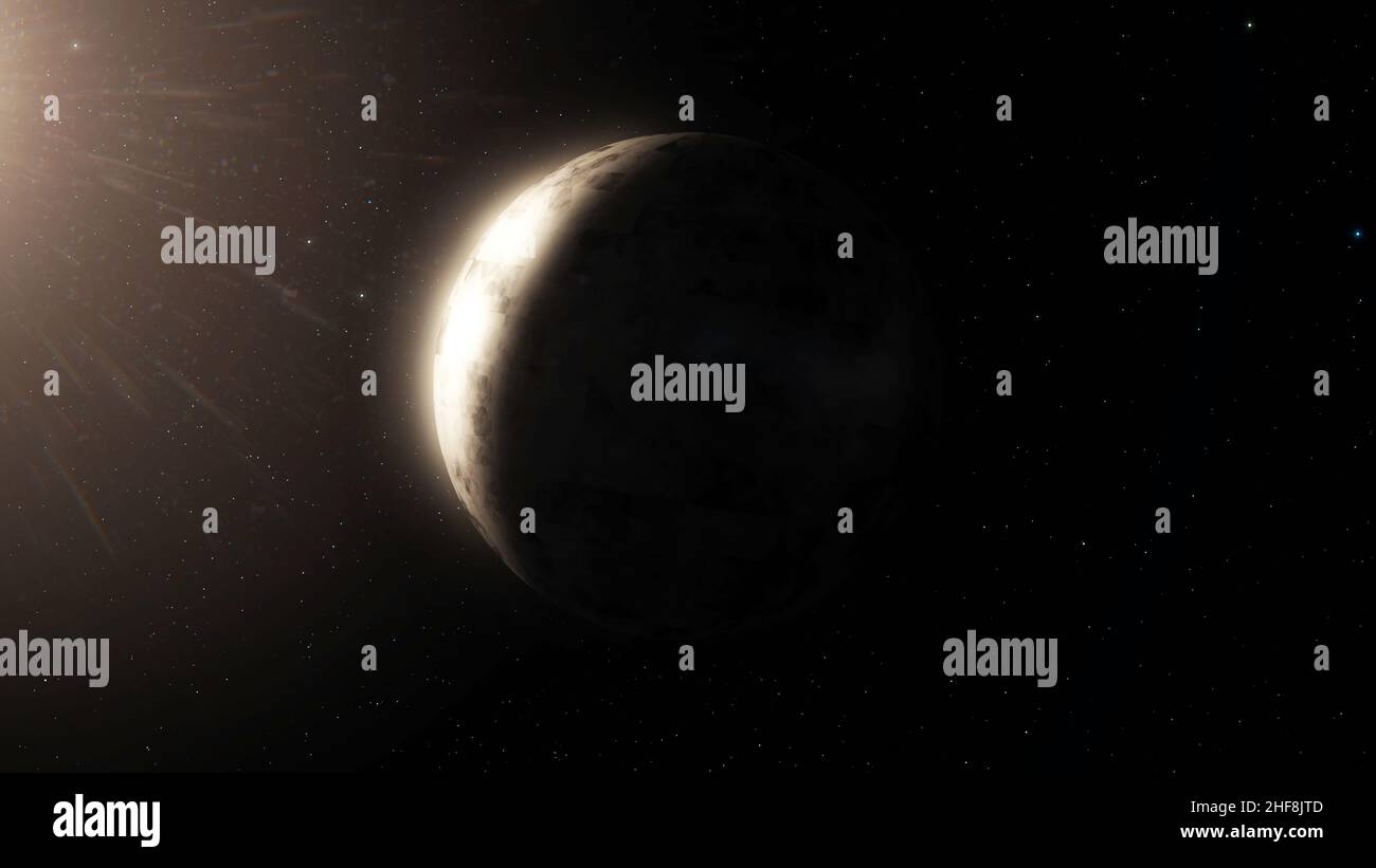 Schöner Planet dreht sich auf dem Hintergrund des Nachthimmels. Planet Mit Nebel Im Weltraum. Planetenrotation im tiefen Sternenraum mit einem Nebel im Hintergrund Stockfoto