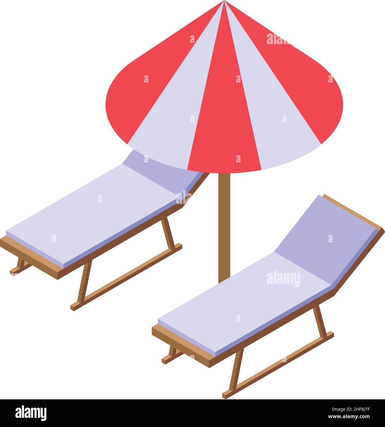 Sonnenschirm Symbol isometrischer Vektor für Strandstühle. Sommersonne. Sonnenterasse Stock Vektor