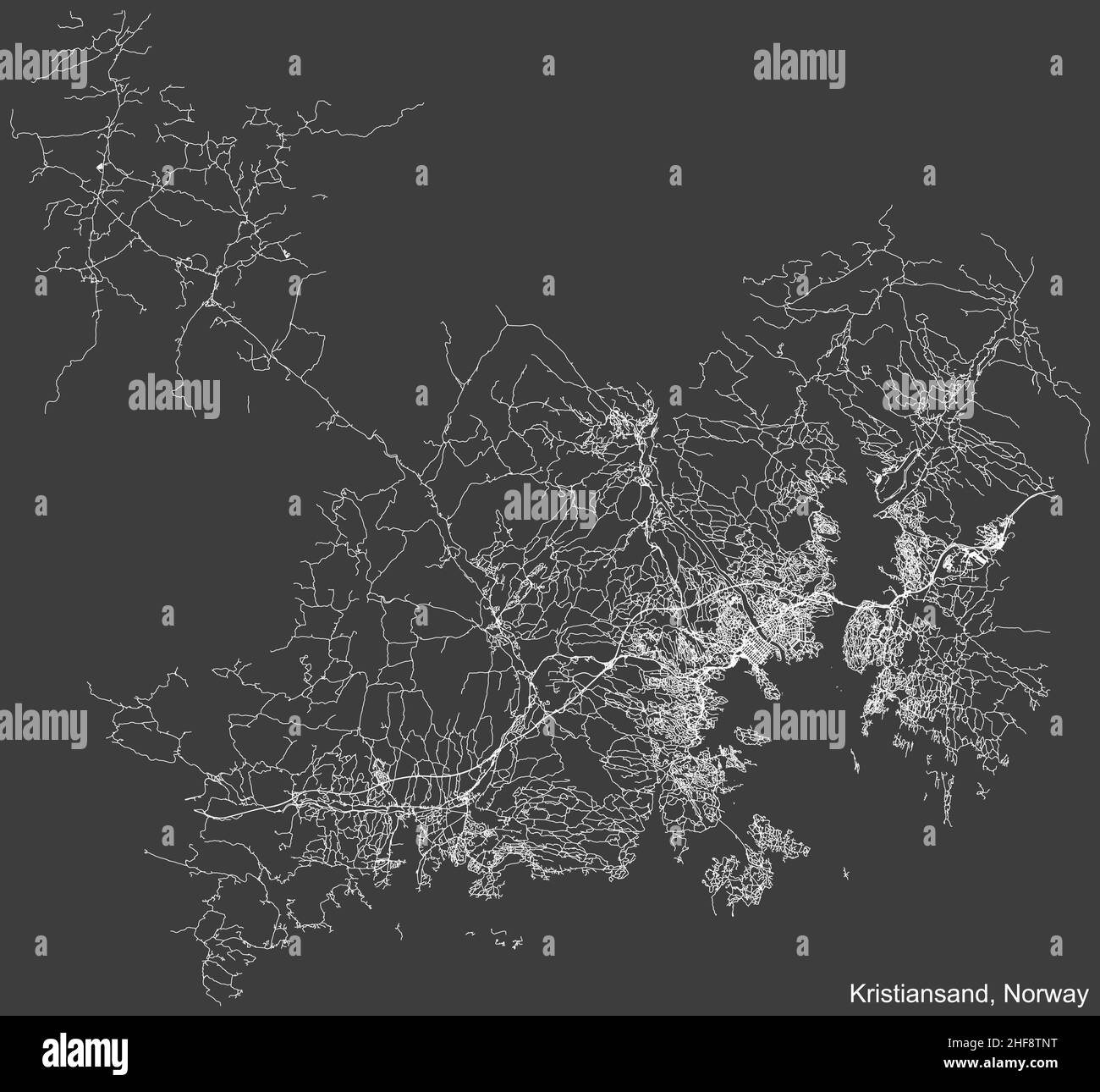 Detaillierte Navigation schwarze Linien urbane Straße Straßen Karte der norwegischen Hauptstadt KRISTIANSAND, NORWEGEN auf vintage beigefarbenem Hintergrund Stock Vektor