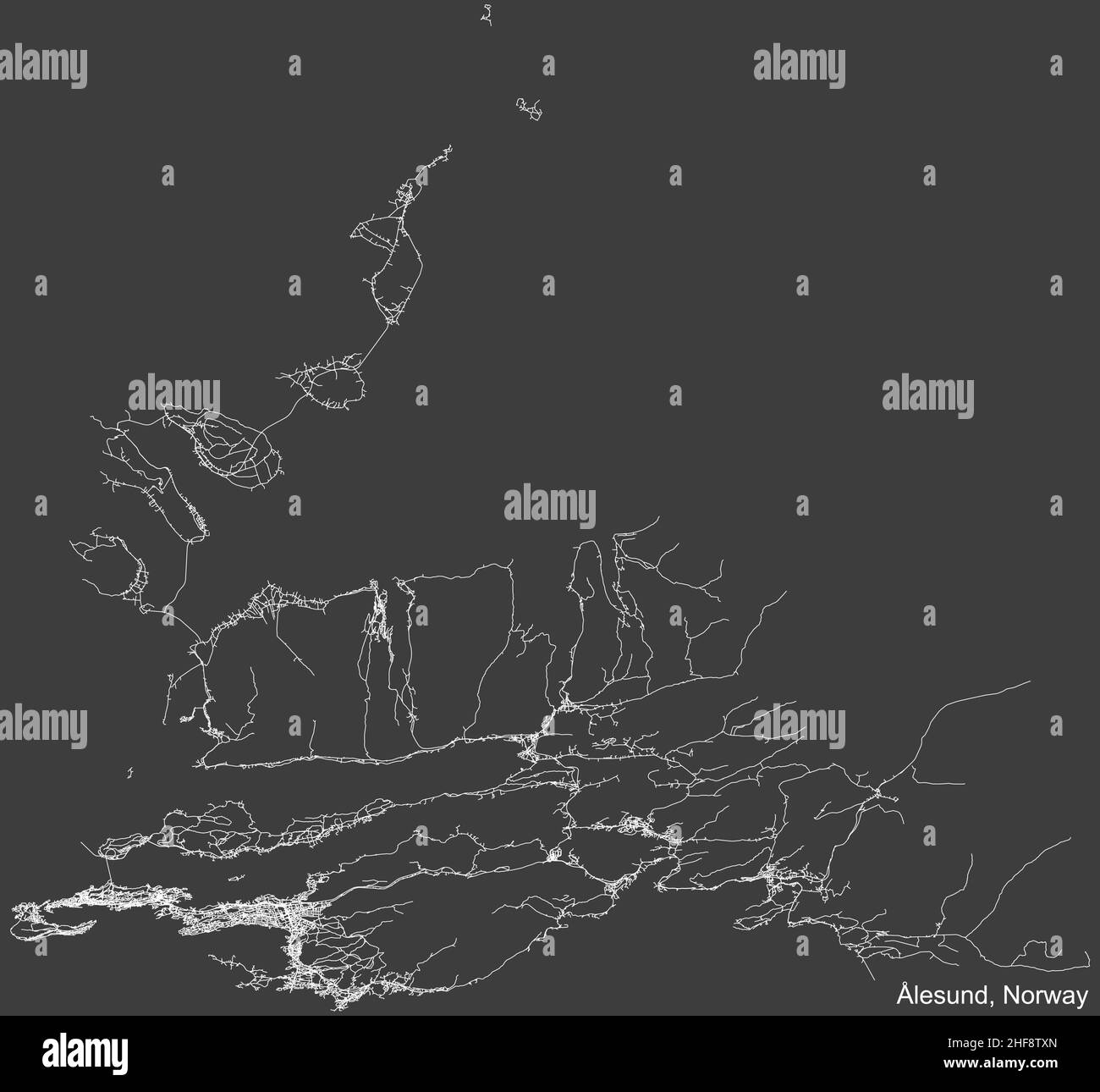 Detaillierte Navigation schwarze Linien urbane Straße Straßen Karte der norwegischen Hauptstadt Ålesund, NORWEGEN auf vintage beigefarbenem Hintergrund Stock Vektor
