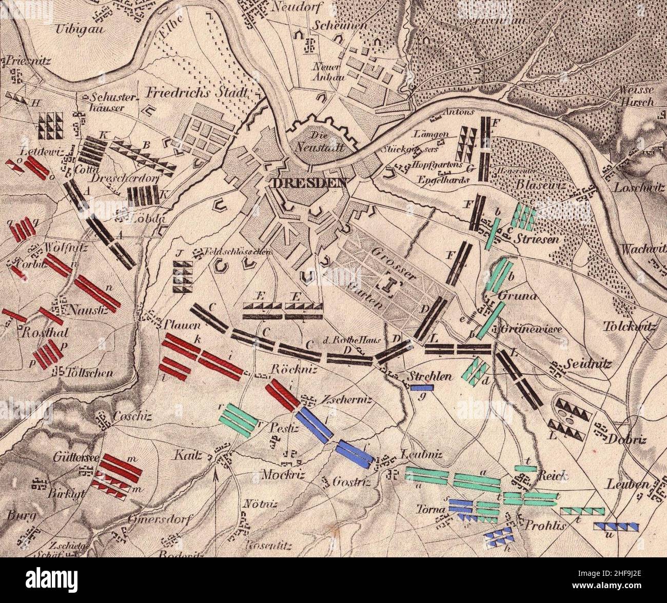 Schlacht bei Dresden am 27. August 1813 (abgeschnitten). Stockfoto