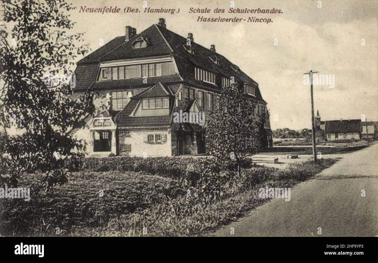 Schule in Hamburg-Neuenfelde, Postkarte. Stockfoto