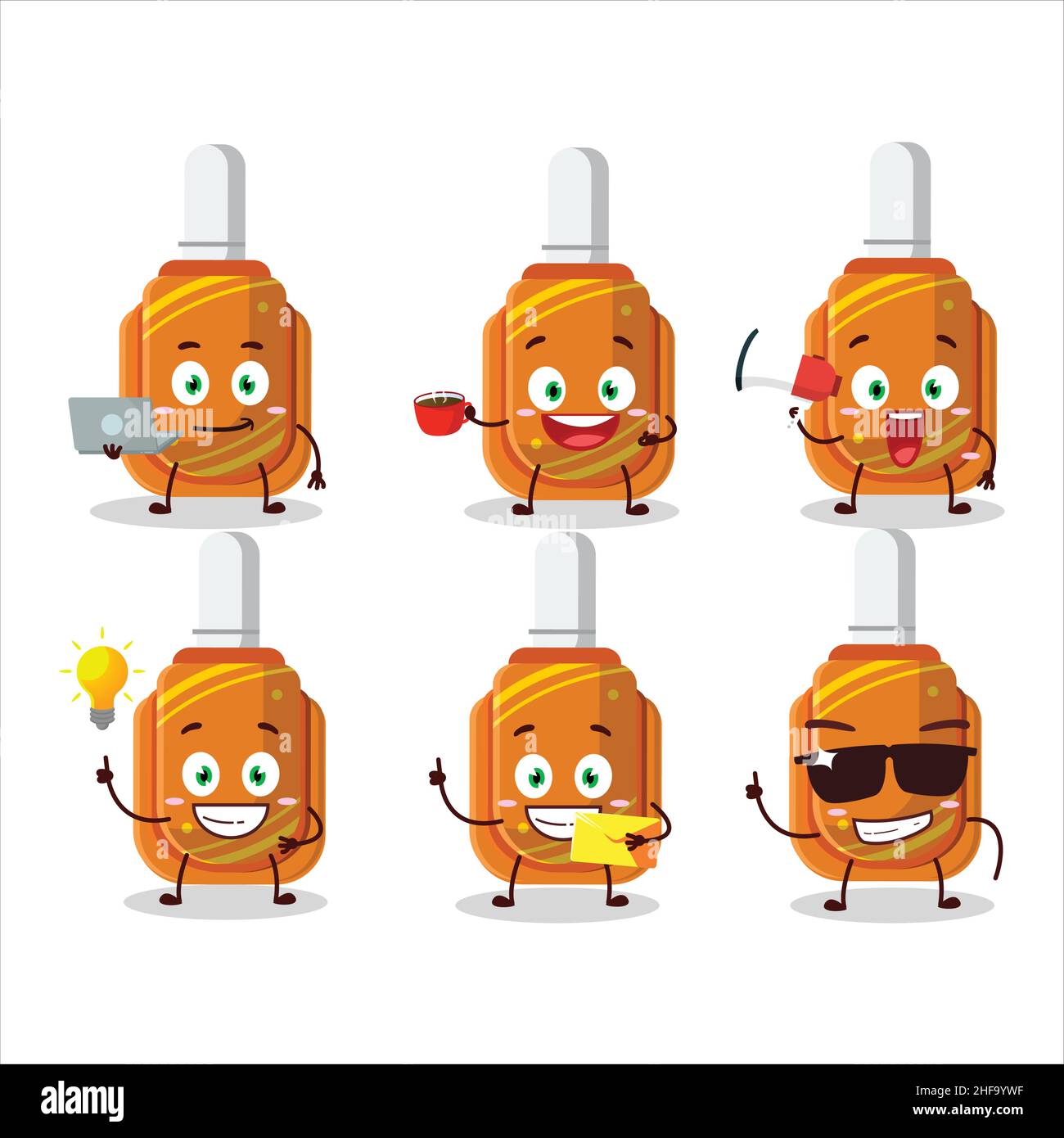 Orange Korrektur Stift Cartoon-Figur mit verschiedenen Arten von Business-Emoticons. Vektorgrafik Stock Vektor