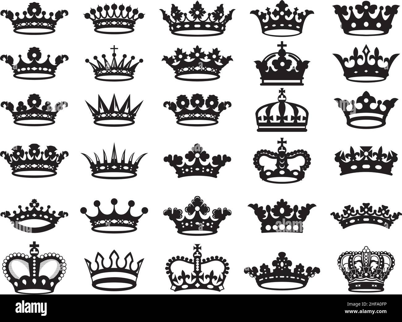 Heraldische Kronen / schwarz weiße Silhouette gesetzt Stock Vektor