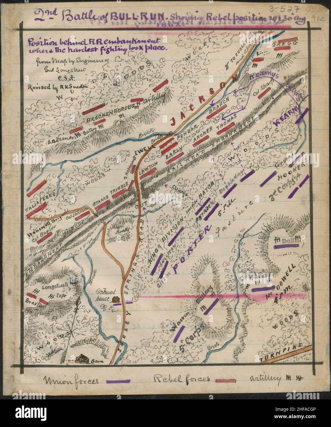 Zweiter Battle of Bull-Lauf mit den Rebellenpositionen 29 und 30. August 1862 Stockfoto