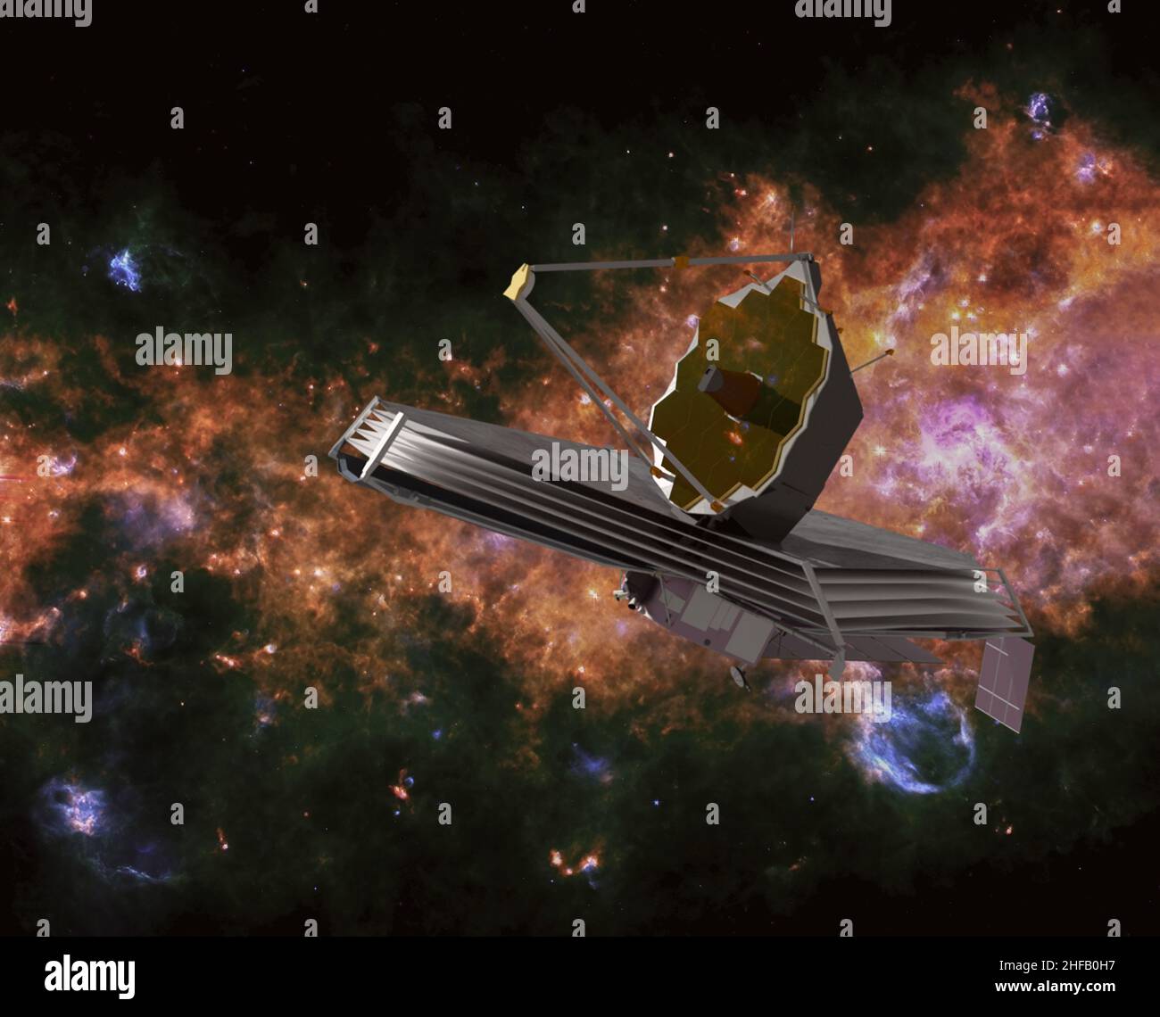 James Webb Weltraumteleskop im All. Elemente dieses Bildes, die von der NASA eingerichtet wurden. 3D Rendern. Stockfoto
