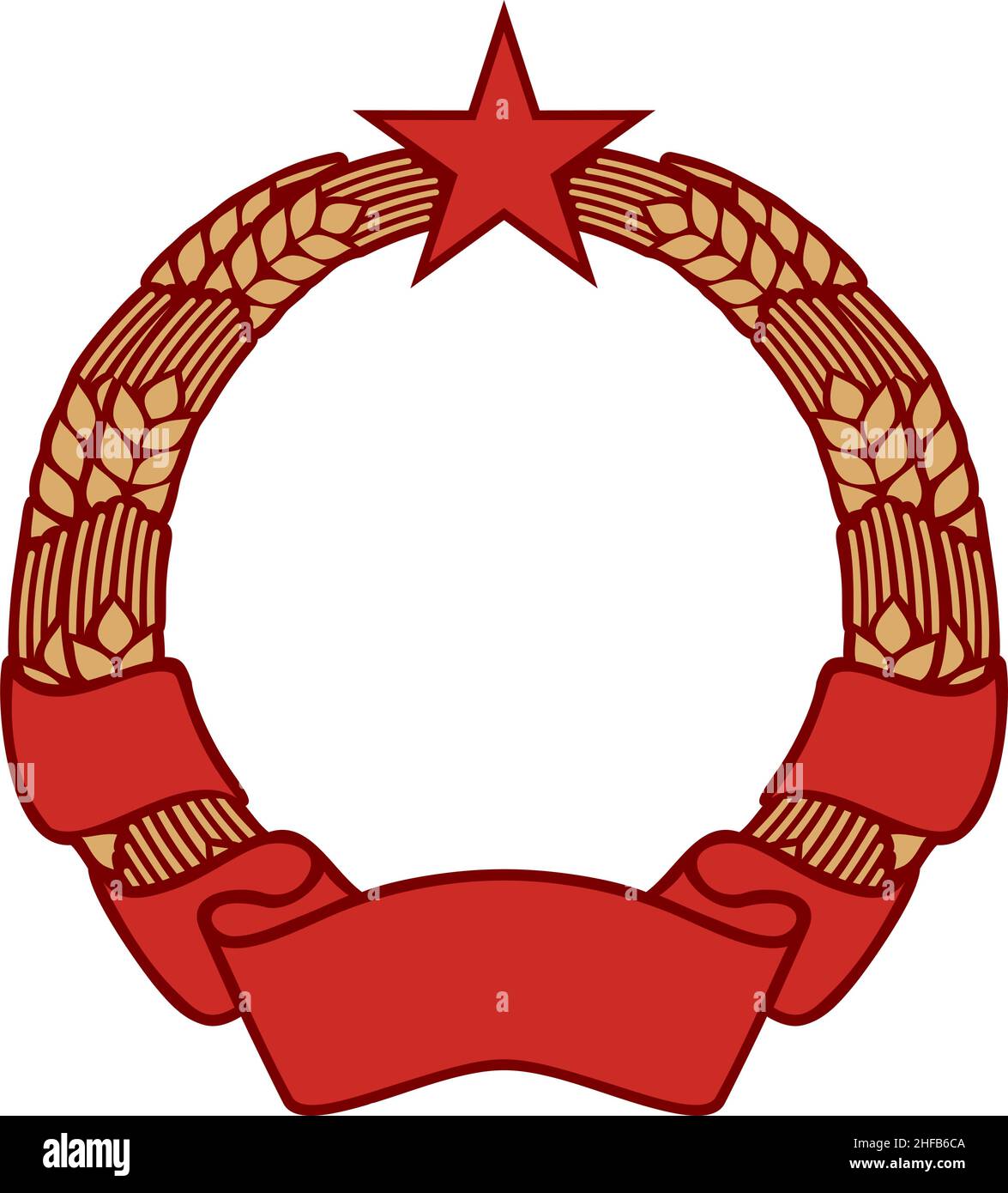 Symbol des Kommunismus mit Kranz aus Weizen, Stern und Banner (Ikone des Sozialismus). Vektorgrafik Stock Vektor