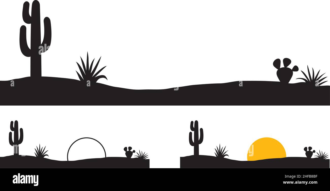 Wüstenlandschaft mit Kakteen und Pflanzen Vektorgrafik Stock Vektor
