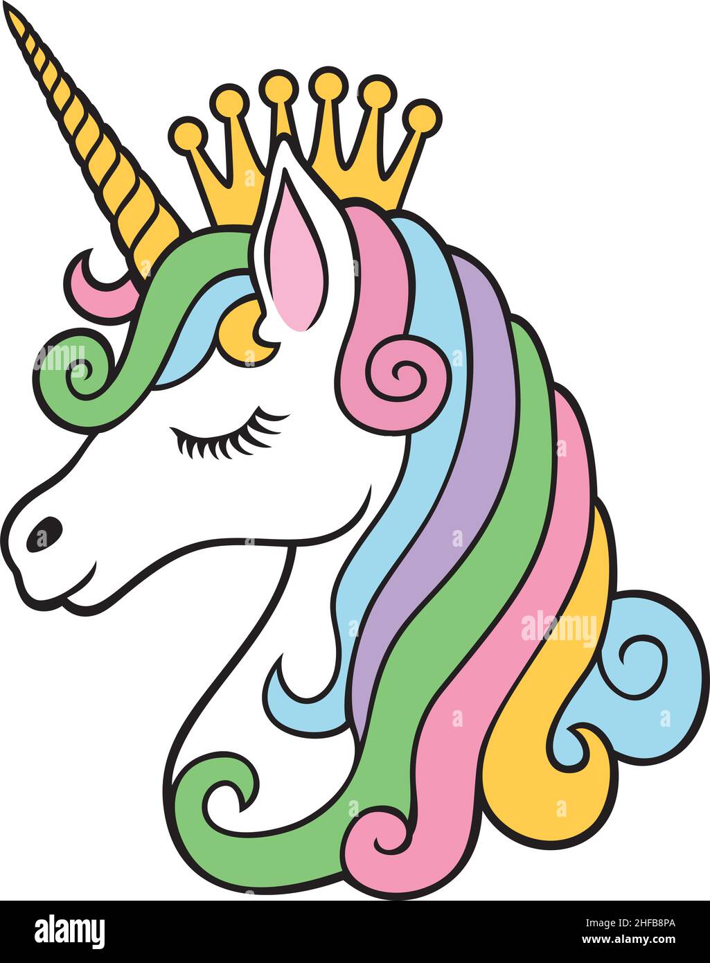 Unicorn Prinzessin mit Krone Farbe Vektor Illustration Stock Vektor