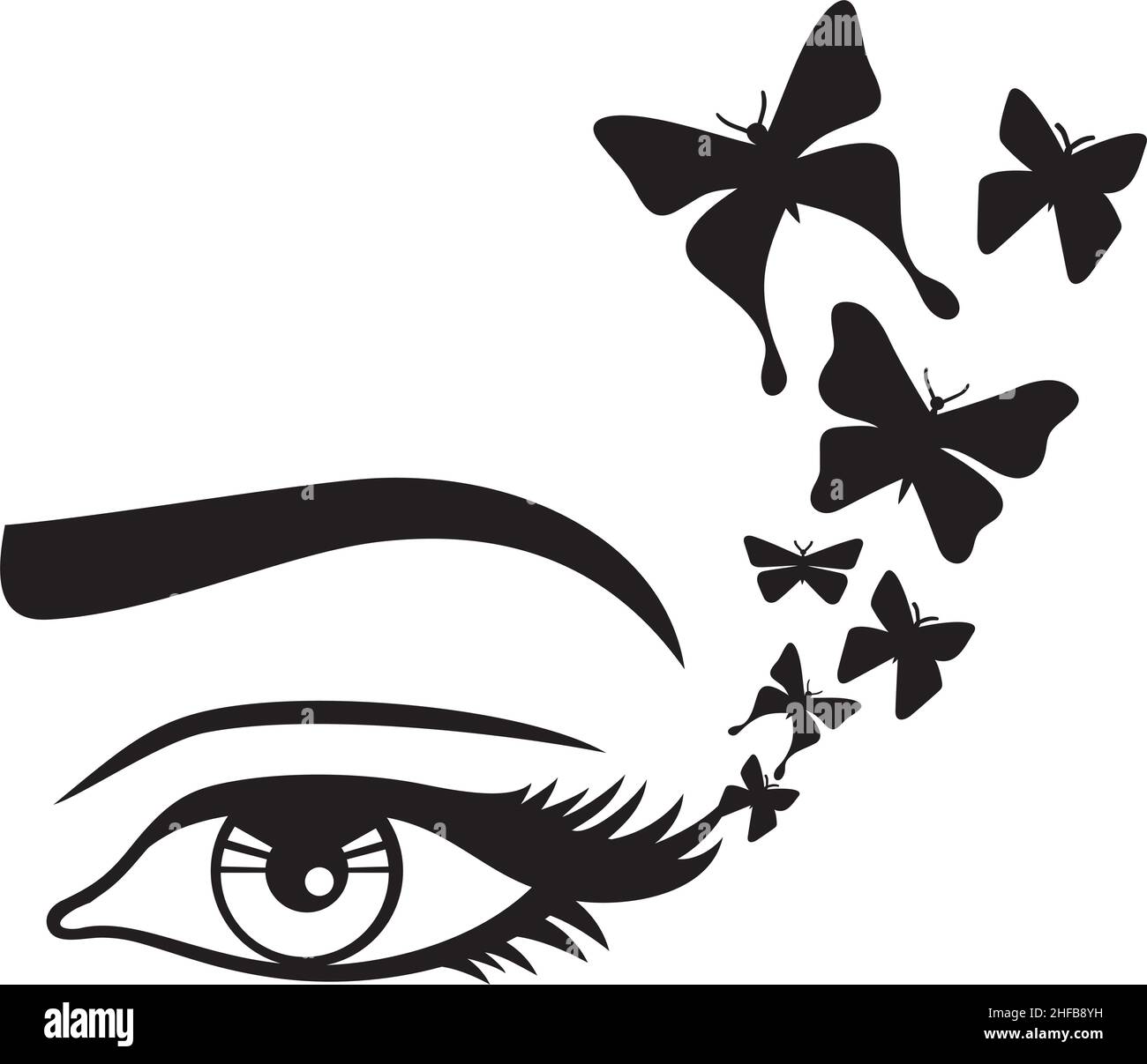 Vektor-Illustration für Frauen mit Augen und Schmetterlingen Stock Vektor