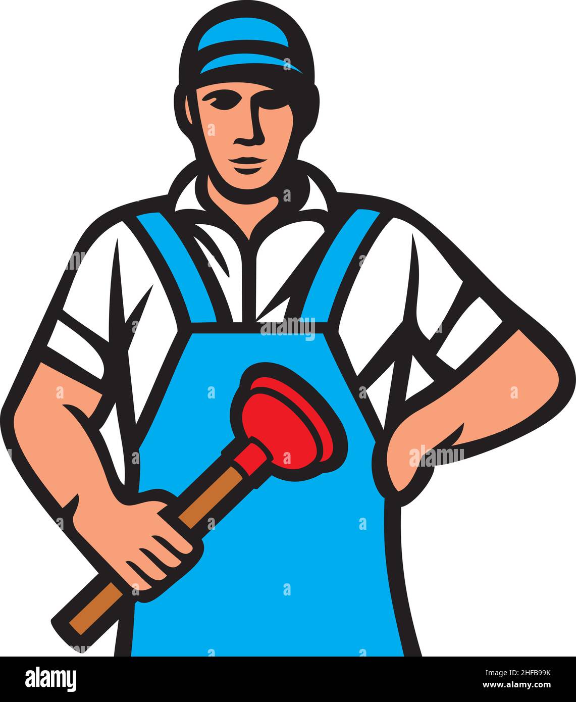 Klempner in Uniform mit einem Stößel Vektorgrafik Stock Vektor