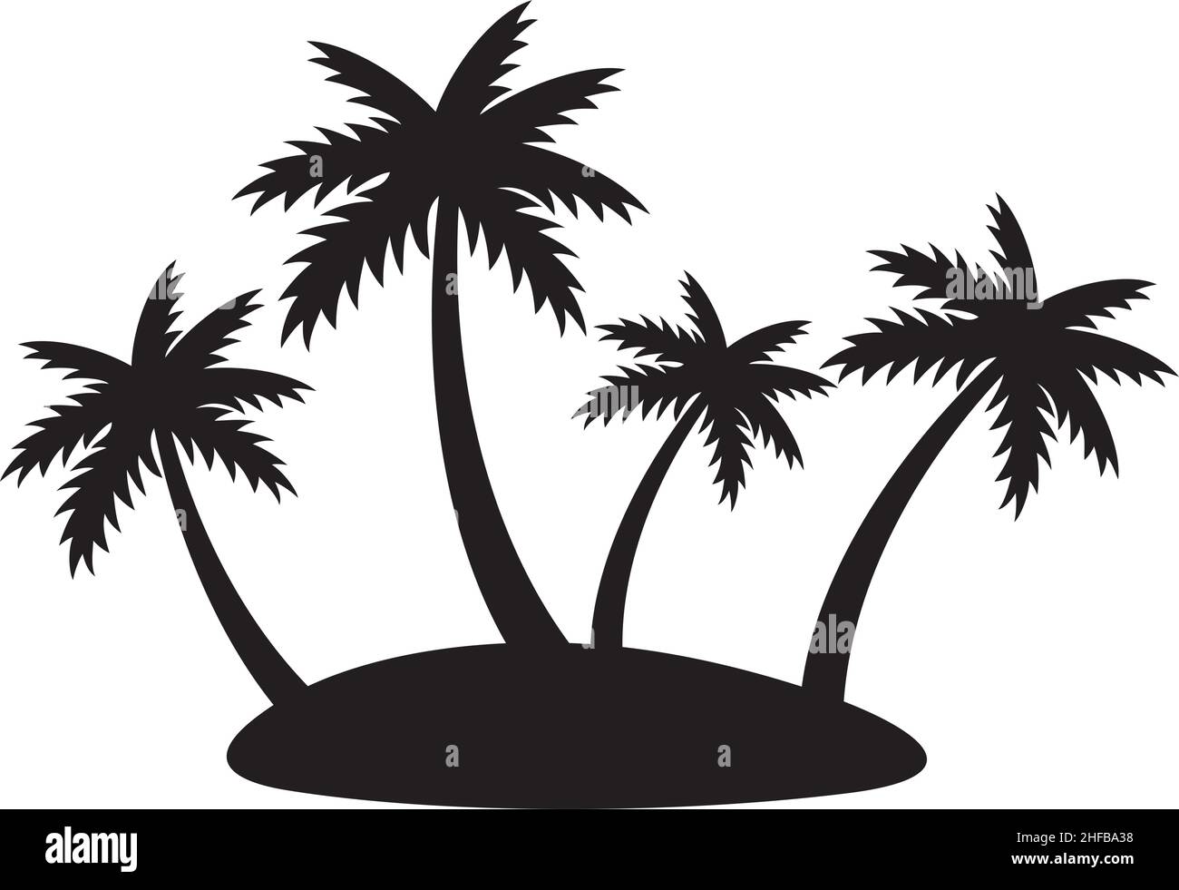 Abbildung einer tropischen Insel mit vier Palmen Stock Vektor