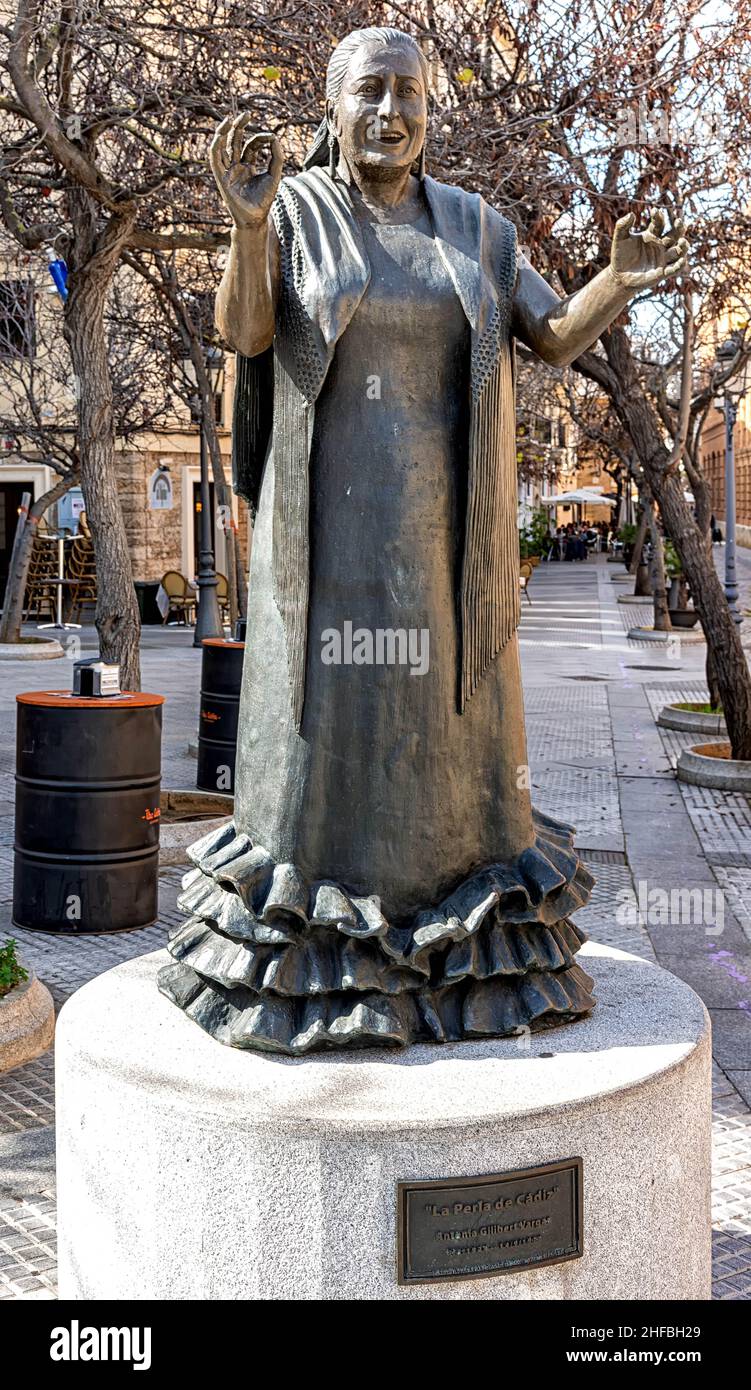 Estatua homenaje a Antonia Vargas la Perla de Cádiz, España Stockfoto