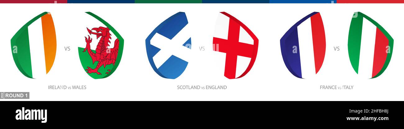 Rugby-Spiele der 1. Runde, Rugby-Turnier-Symbol. Vektor-Rugby-Symbol. Stock Vektor