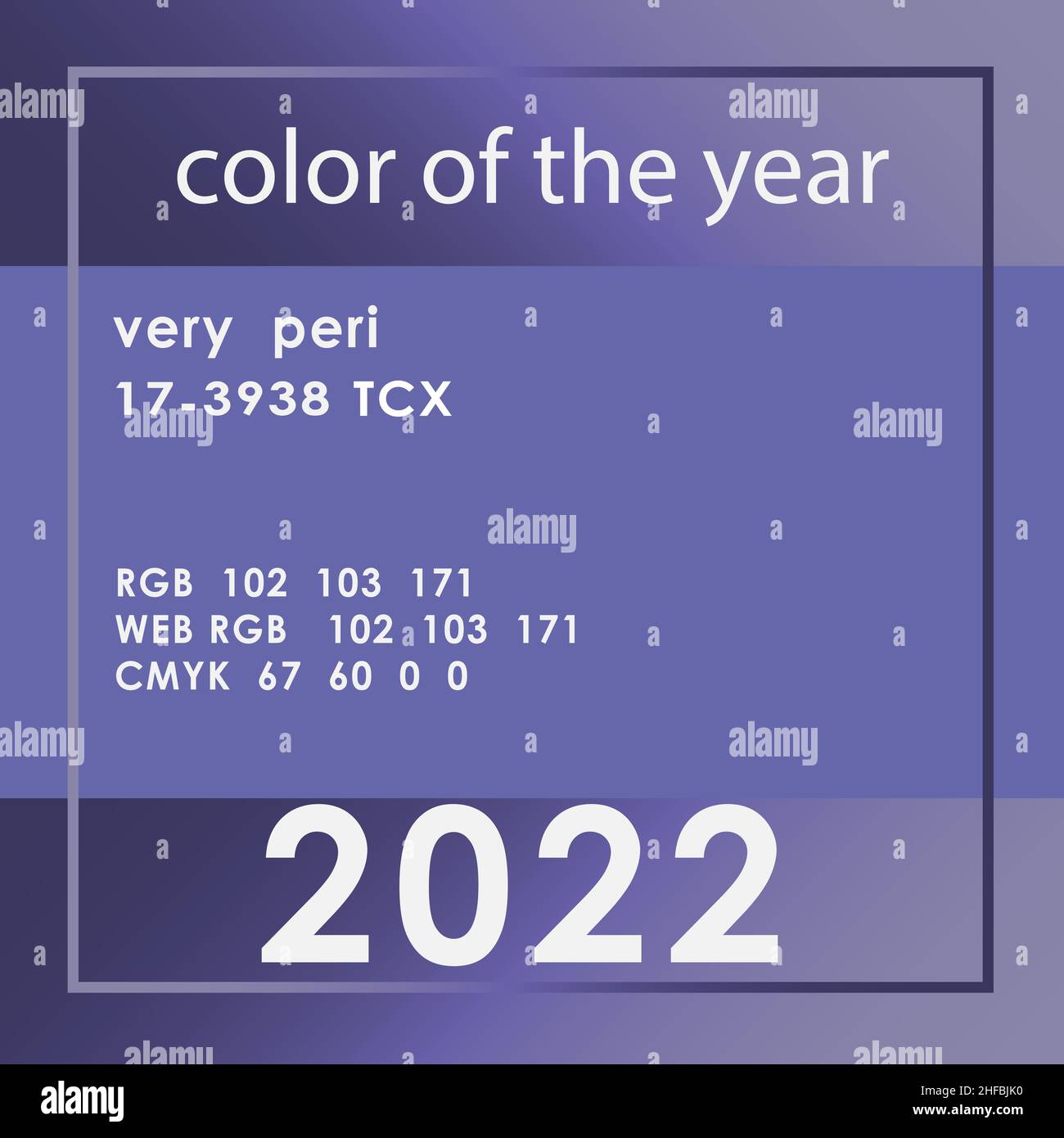 Die Farbe des Jahres 2022 nach PANTONE.sehr peri periwinkle blaue Farbe mit lila-roten Farbton, Stock Vektor