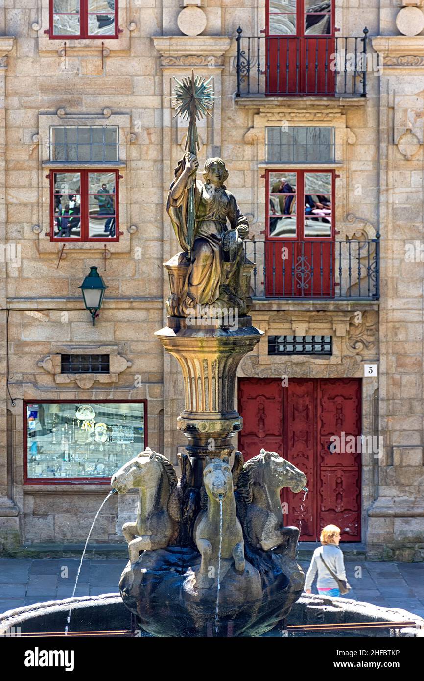 Fuente de los caballos en la plaza de Platerias, Santiago de compostela Stockfoto