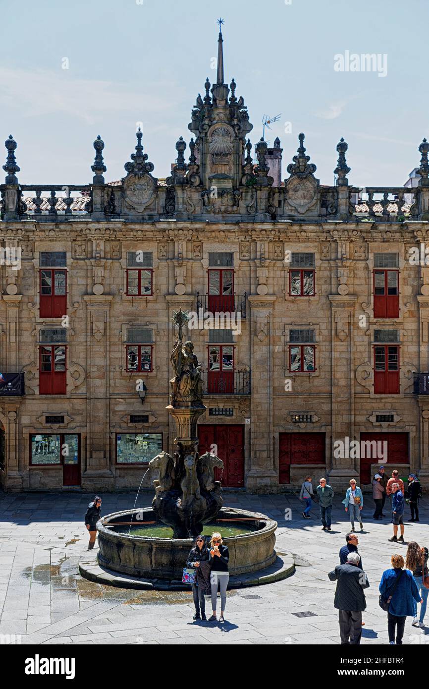 Fuente de los caballos en la plaza de Platerias, Santiago de compostela Stockfoto