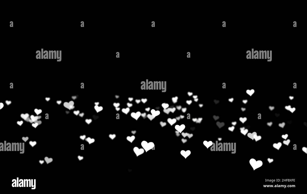 Weiß Valentines Liebe Herzen Schwarz Hintergrund. Clip. Computeranimation. Animation Herzen mit Platz für Text auf schwarzem Hintergrund. Stockfoto