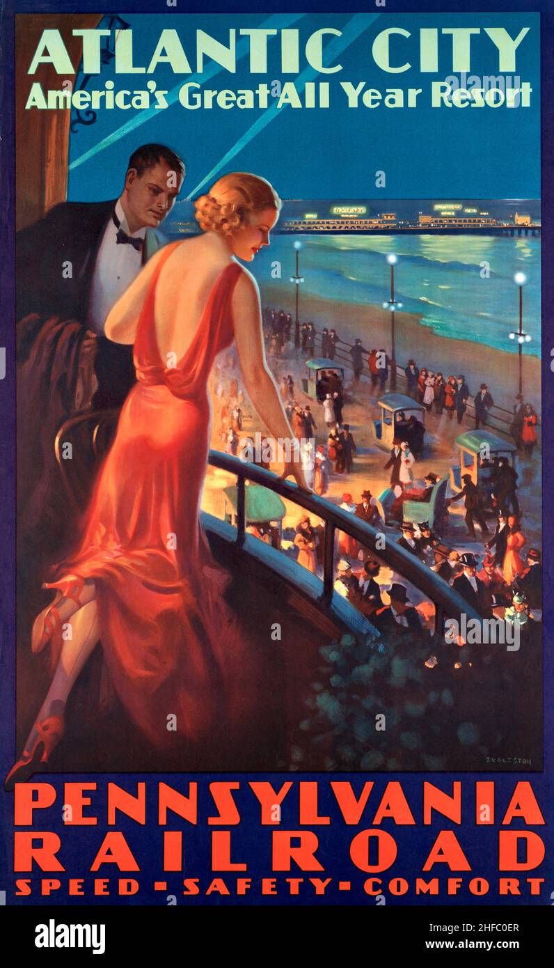 Atlantic City Reise-Poster - America's Great All Year Round Resort Stockfoto