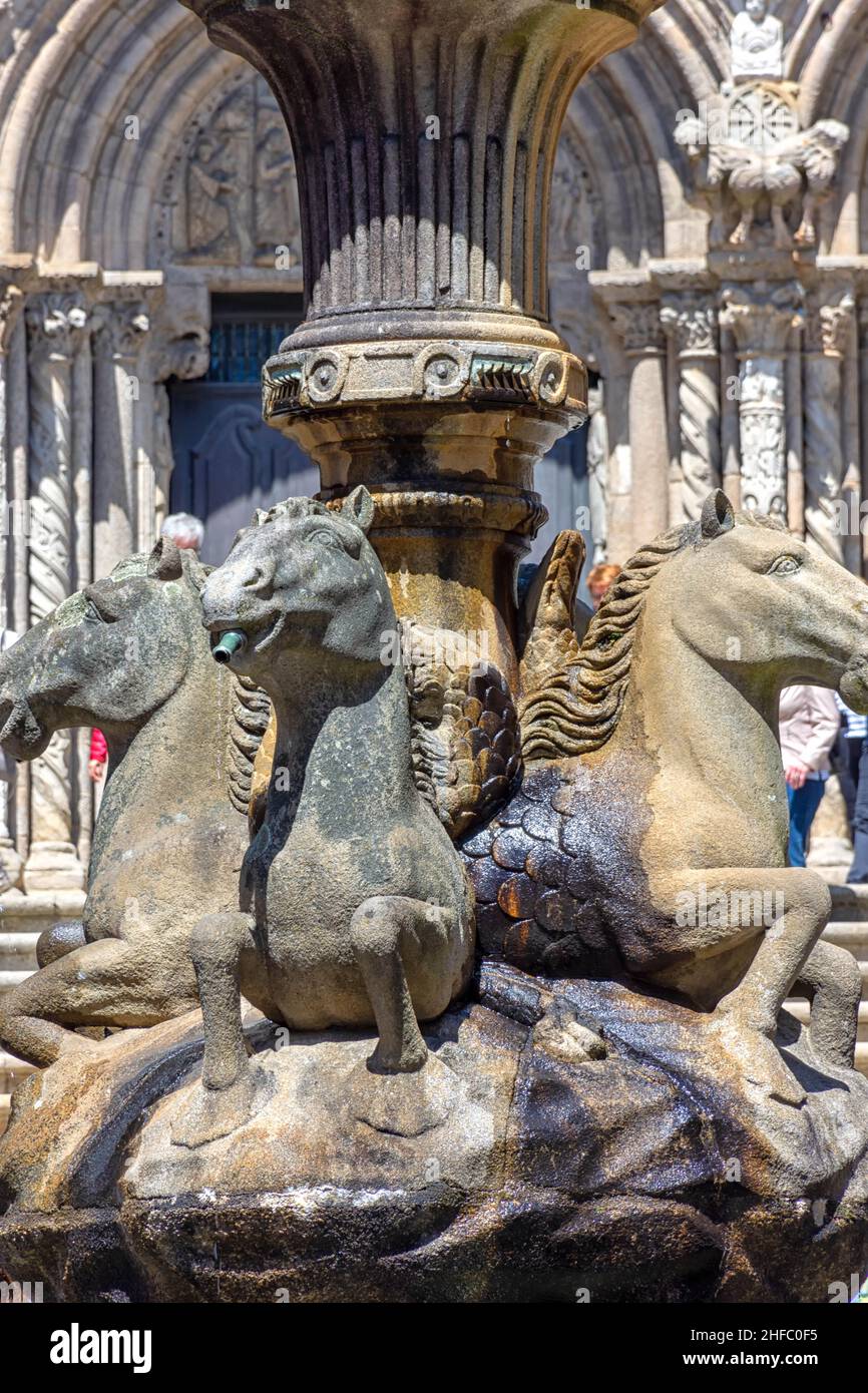 Fuente de los caballos en la plaza de Platerias, Santiago de compostela Stockfoto