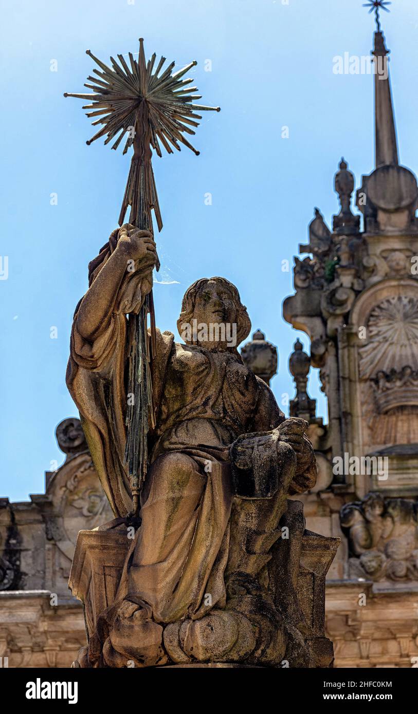 Fuente de los caballos en la plaza de Platerias, Santiago de compostela Stockfoto