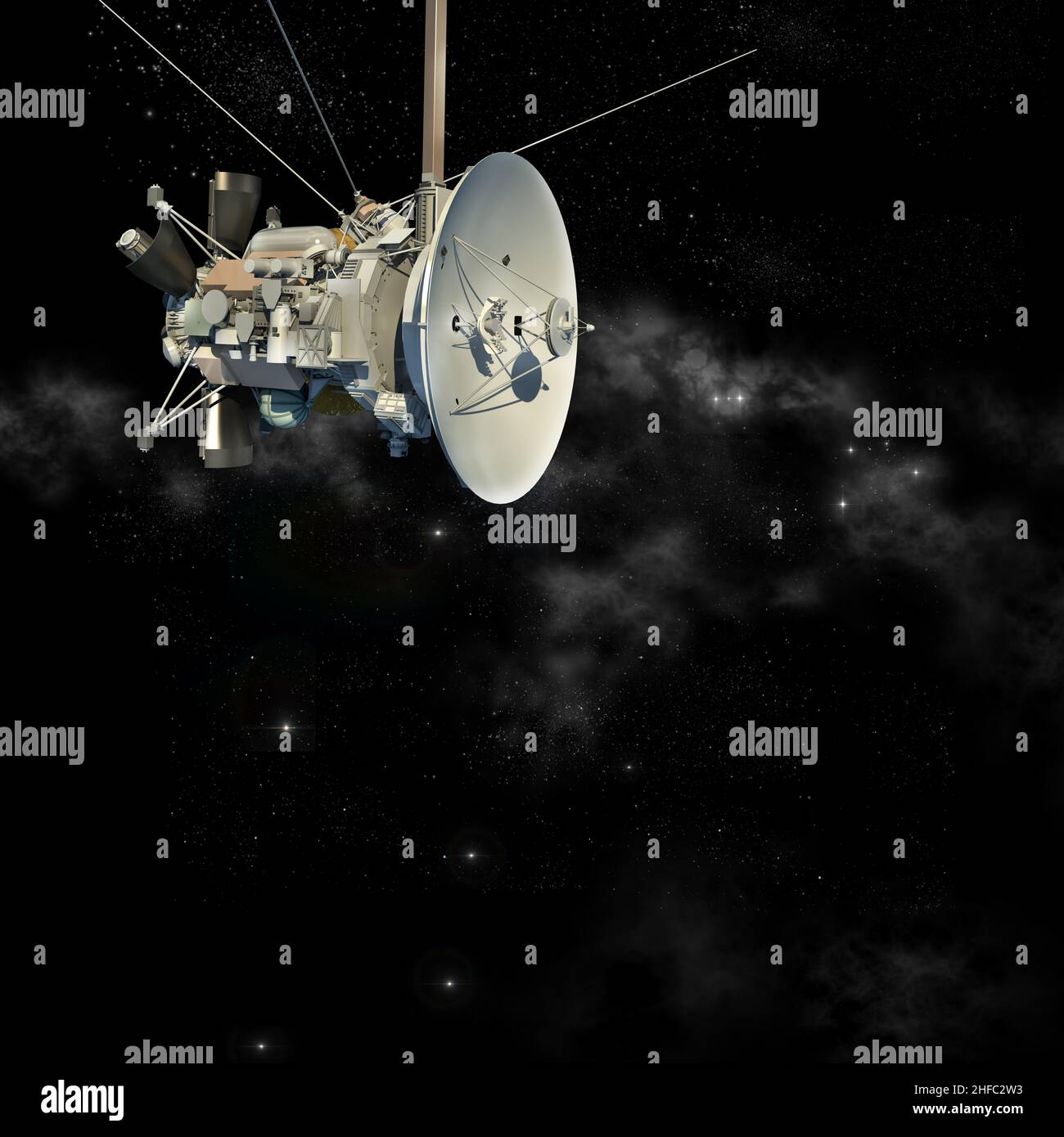 Unbemannte Raumsonde ähnlich dem Orbiter-Satelliten Cassini Huygens, wobei der Isolationspfad in der Abbildung von 3D enthalten ist. Stockfoto