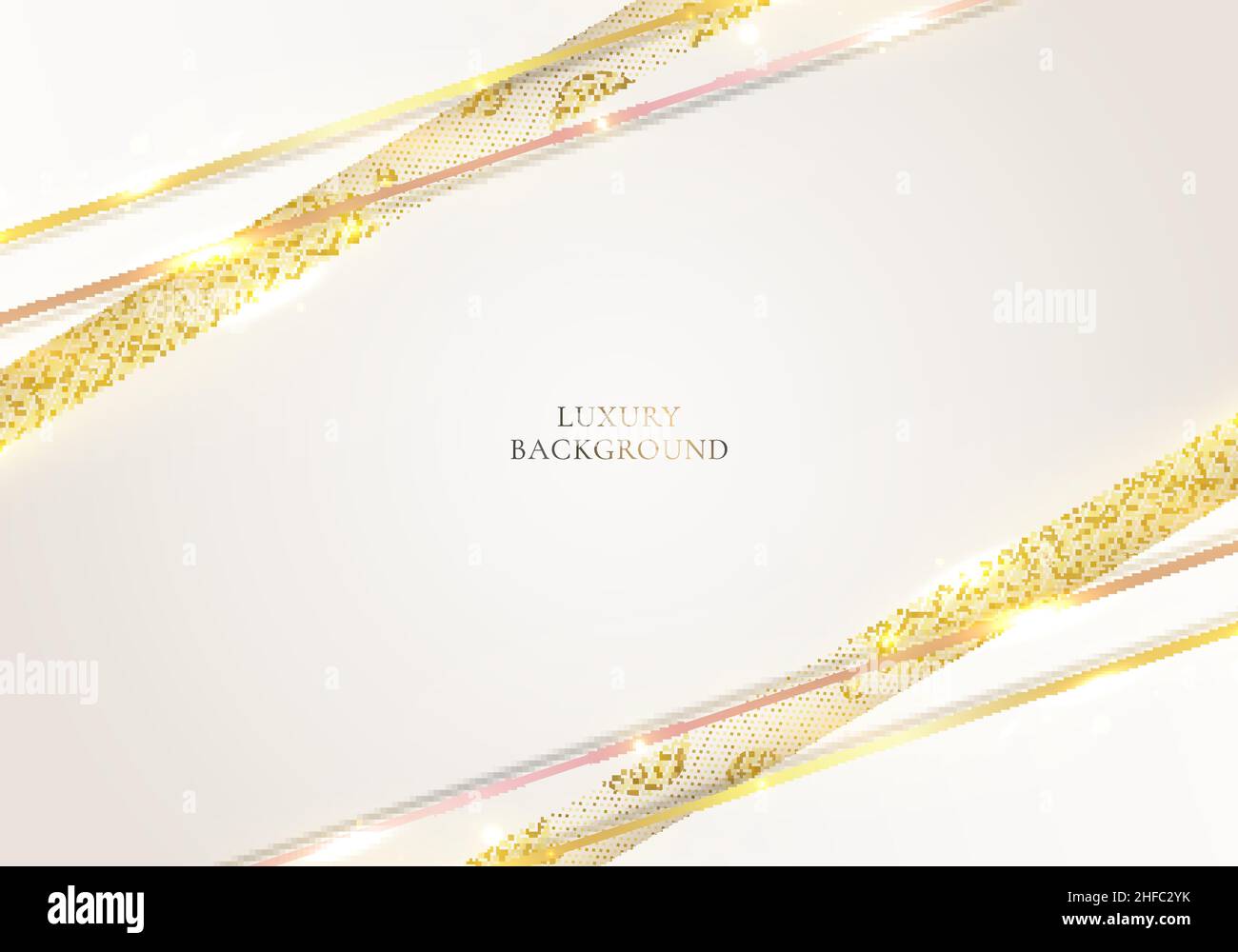 3D moderne Luxus-Vorlage Design weißen Streifen und goldenen Glitter Linie Licht Funken auf sauberem Hintergrund. Vektorgrafik Stock Vektor