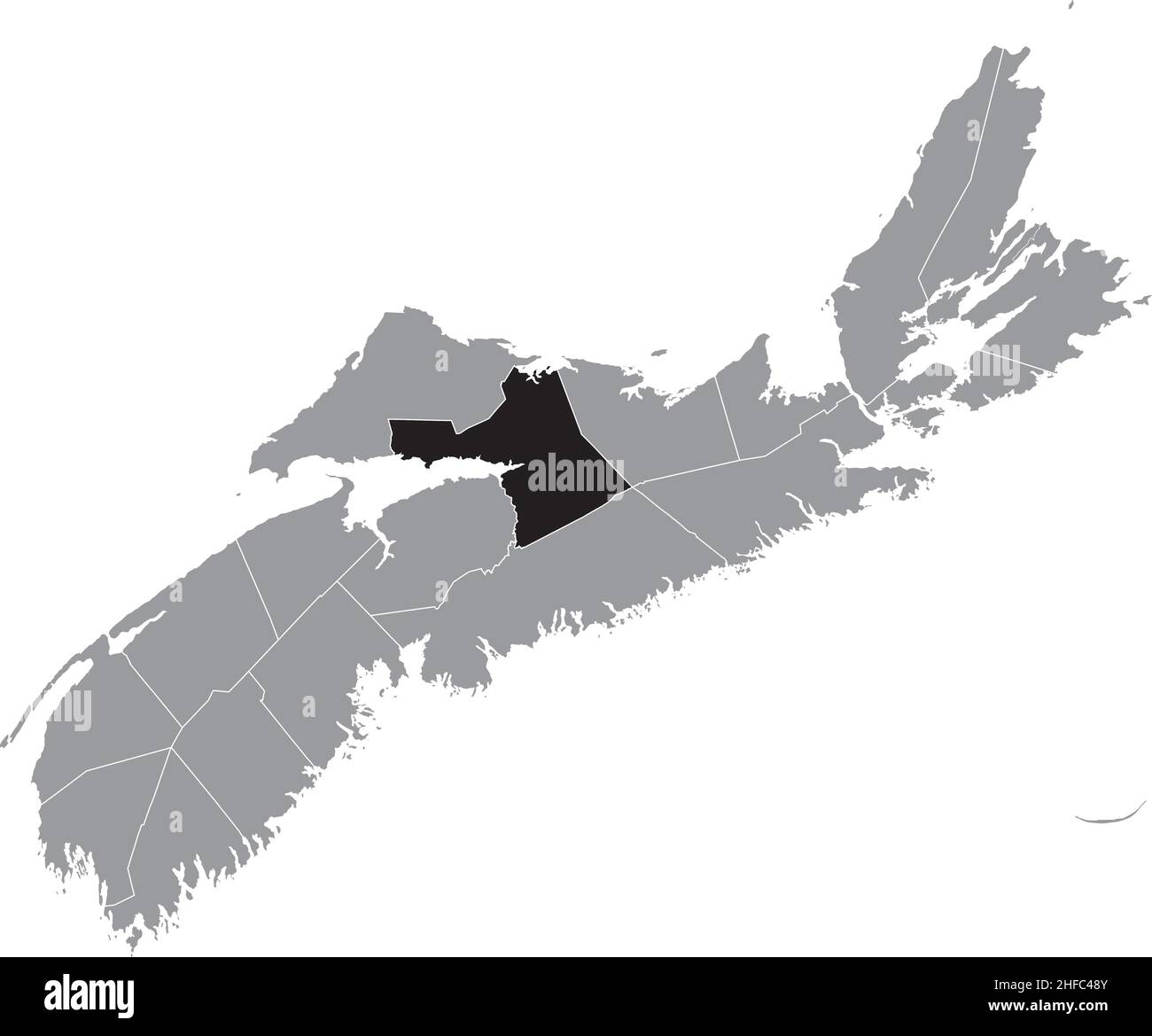 Schwarz flach leer markiert Lageplan des COLCHESTER COUNTY in grauer Verwaltungskarte der Grafschaften der kanadischen Provinz Nova Scotia, CAN Stock Vektor