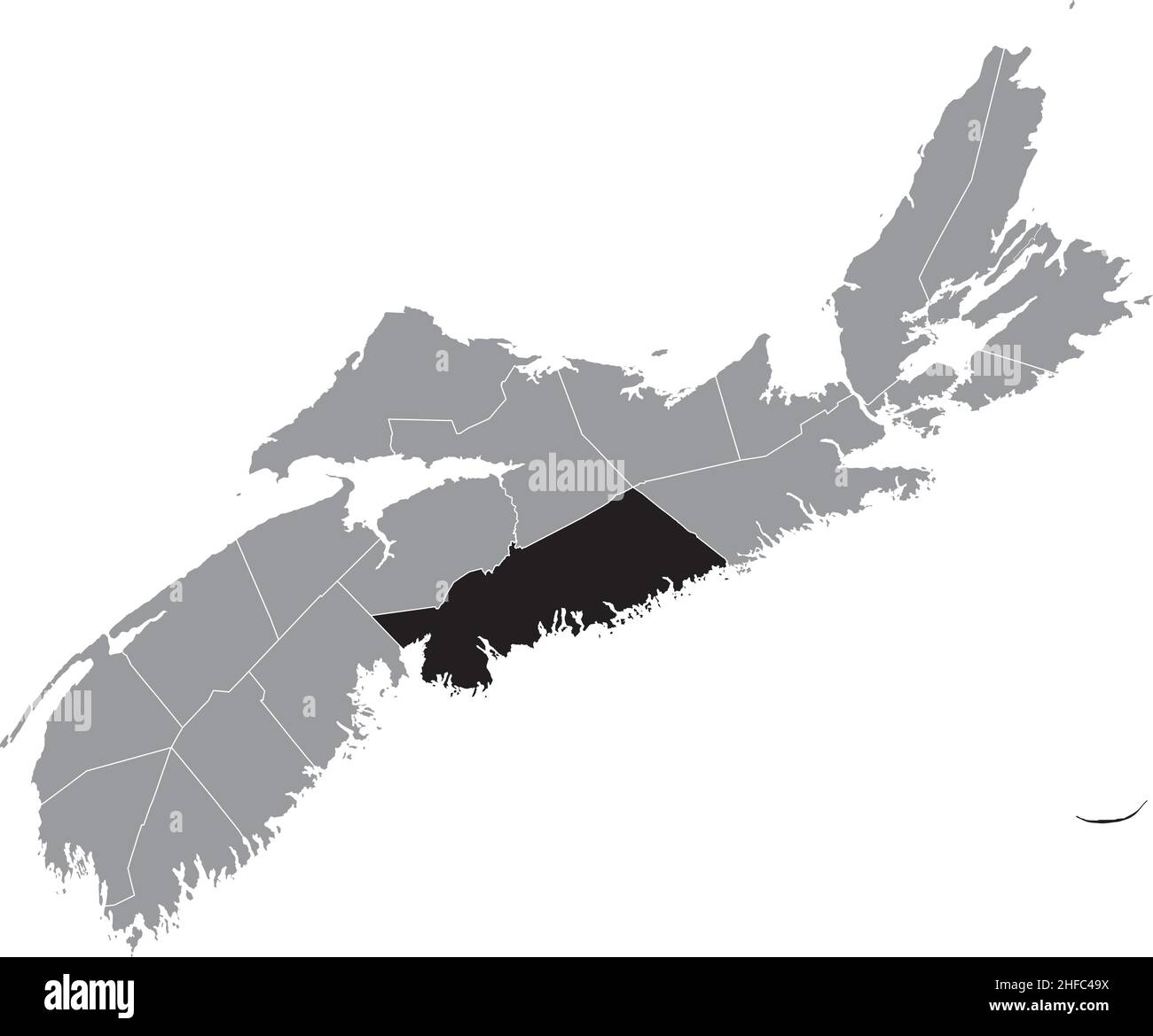 Schwarz flach leer markiert Lageplan des HALIFAX COUNTY in grauer Verwaltungskarte der Grafschaften der kanadischen Provinz Nova Scotia, Kanada Stock Vektor