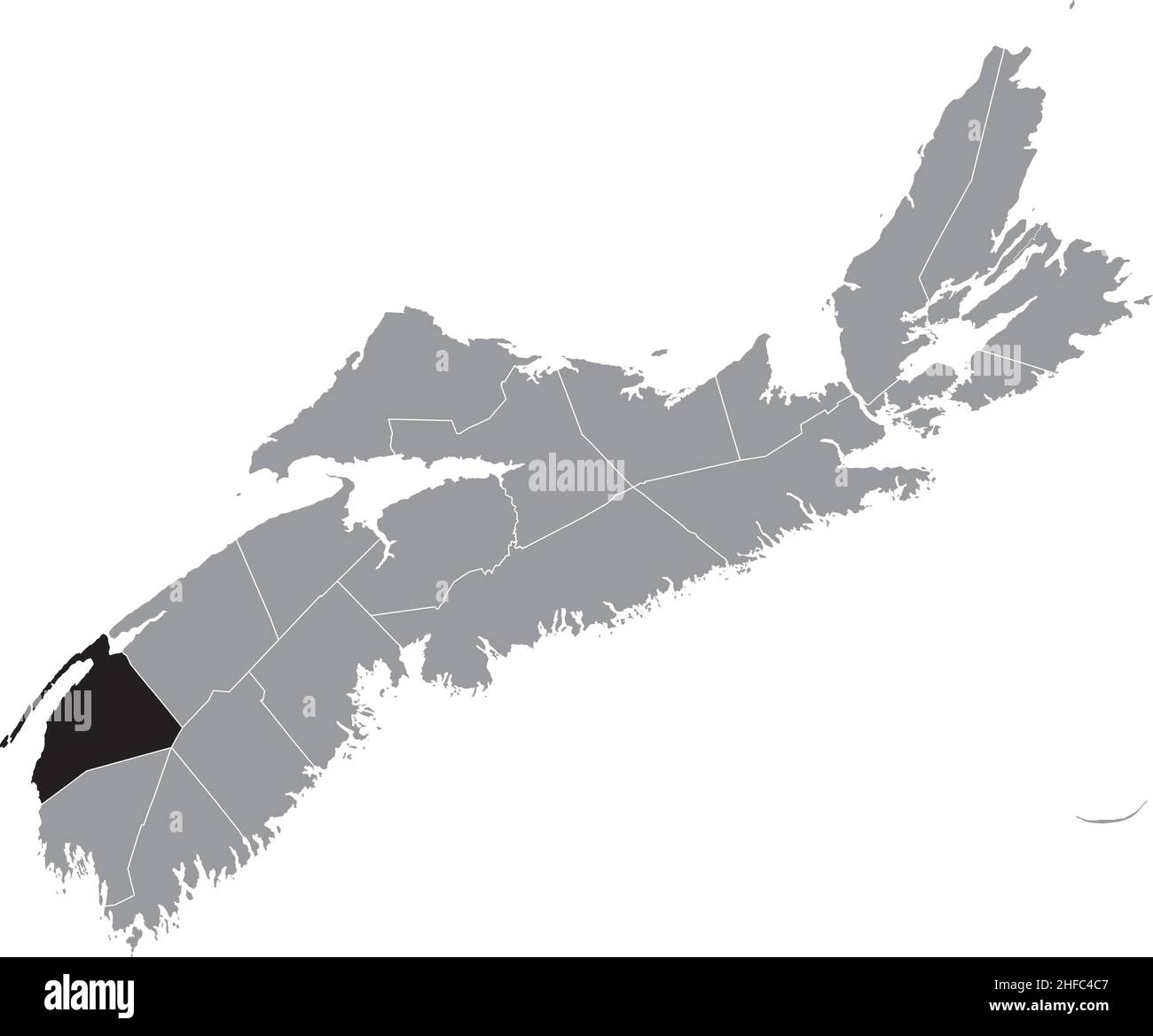Schwarz flach leer markiert Lageplan des DIGBY COUNTY in grauer Verwaltungskarte der Grafschaften der kanadischen Provinz Nova Scotia, Kanada Stock Vektor