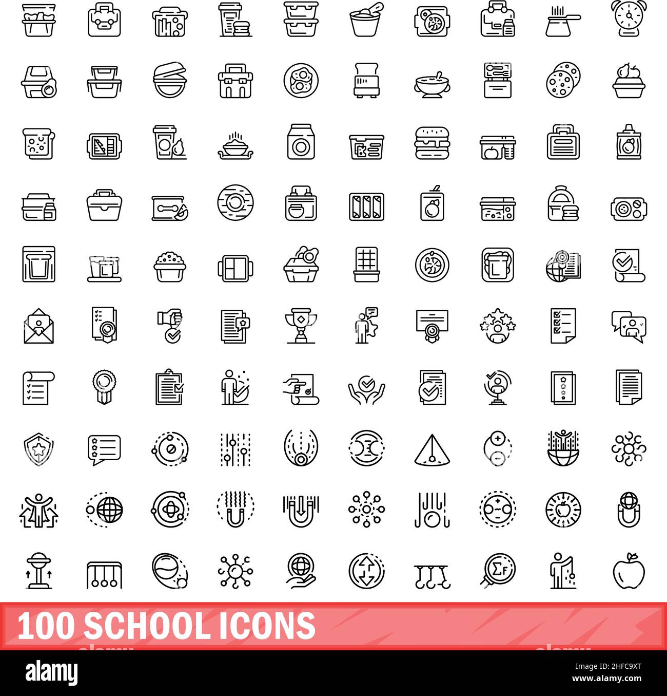 100 Schulsymbole eingestellt. Skizzieren Illustration von 100 Schule Symbole Vektor-Set isoliert auf weißem Hintergrund Stock Vektor