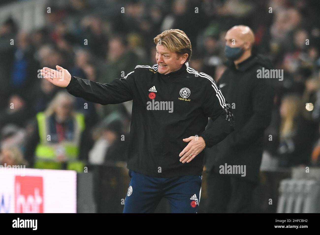 Stuart McCall Assistant Manager von Sheffield United gibt seinem Team Anweisungen Stockfoto