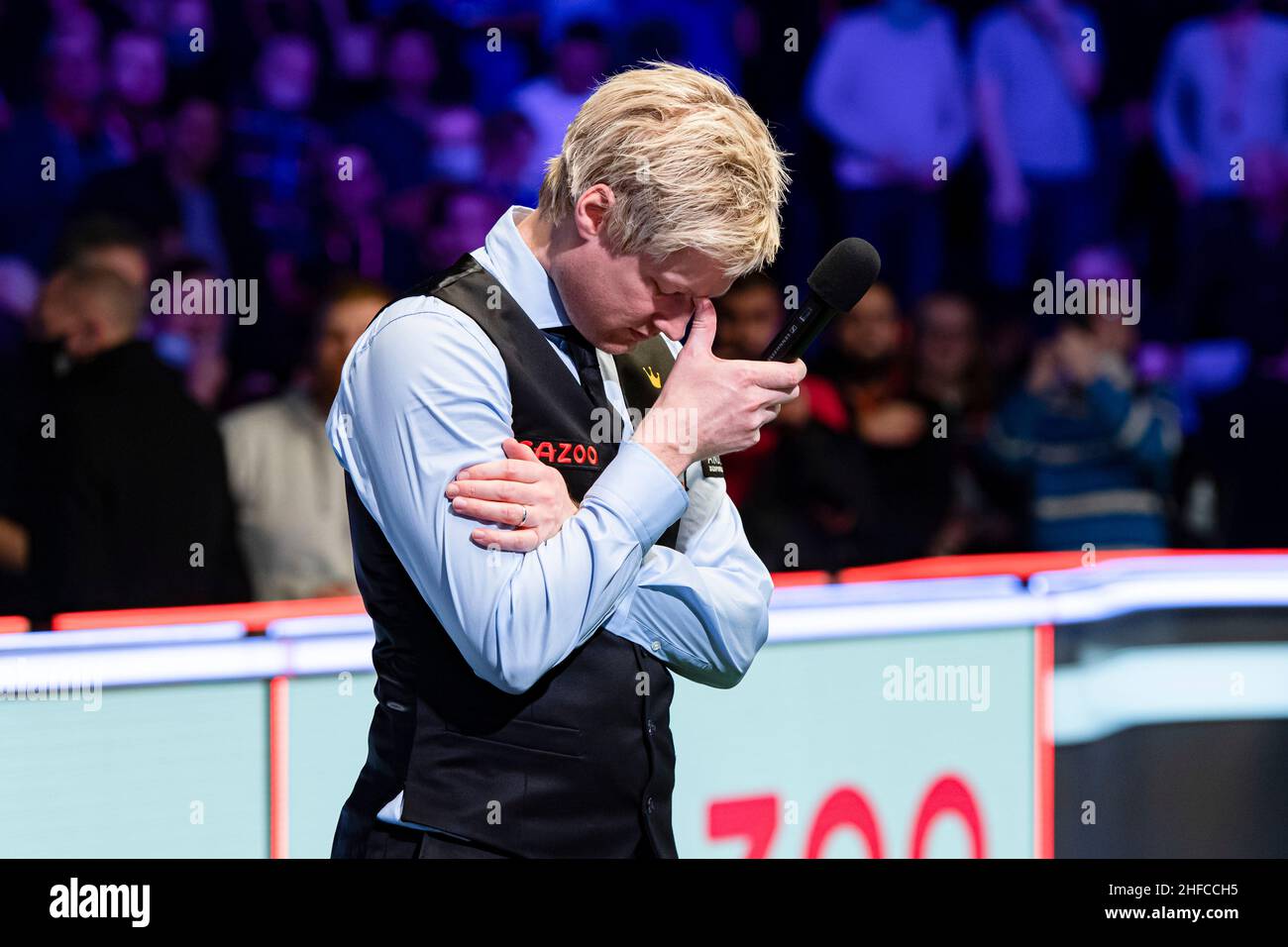 LONDON, GROSSBRITANNIEN. 15th Januar 2022. Mark Williams gegen Neil Robertson während des Cazoo Masters 2022 im Alexandra Palace am Samstag, den 15. Januar 2022 in LONDON, ENGLAND. Kredit: Taka G Wu/Alamy Live Nachrichten Stockfoto