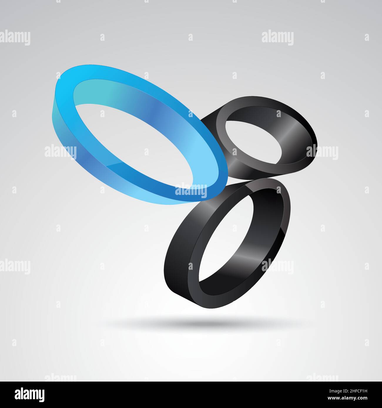 Ovaler Ring 3D Vektor-Symbol als Logo-Formation in schwarz und blau glänzenden Farben, Corporate Design. Vektorgrafik. EPS 10-Vektordatei. Stock Vektor