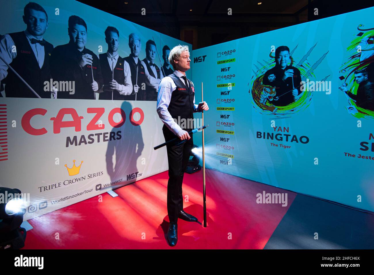 LONDON, GROSSBRITANNIEN. 15th Januar 2022. Mark Williams gegen Neil Robertson während des Cazoo Masters 2022 im Alexandra Palace am Samstag, den 15. Januar 2022 in LONDON, ENGLAND. Kredit: Taka G Wu/Alamy Live Nachrichten Stockfoto