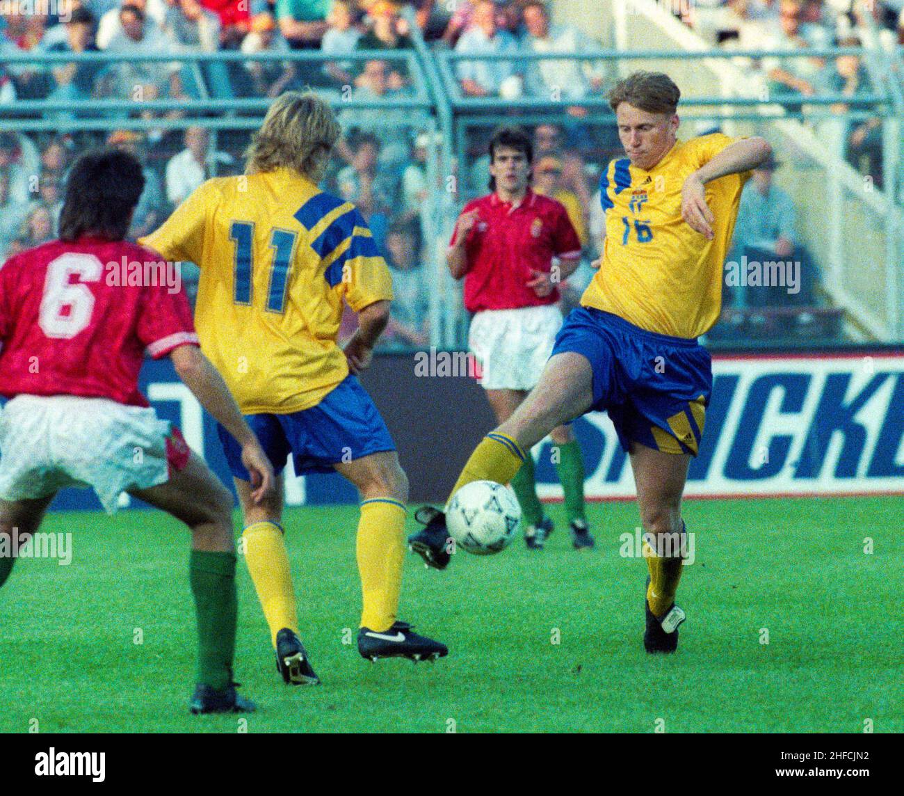KENNET ANDERSSON Fußballspieler in der schwedischen Nationalmannschaft und Profi in Belgien Mechelemm während der Europameisterschaft in Schweden 1992 Stockfoto