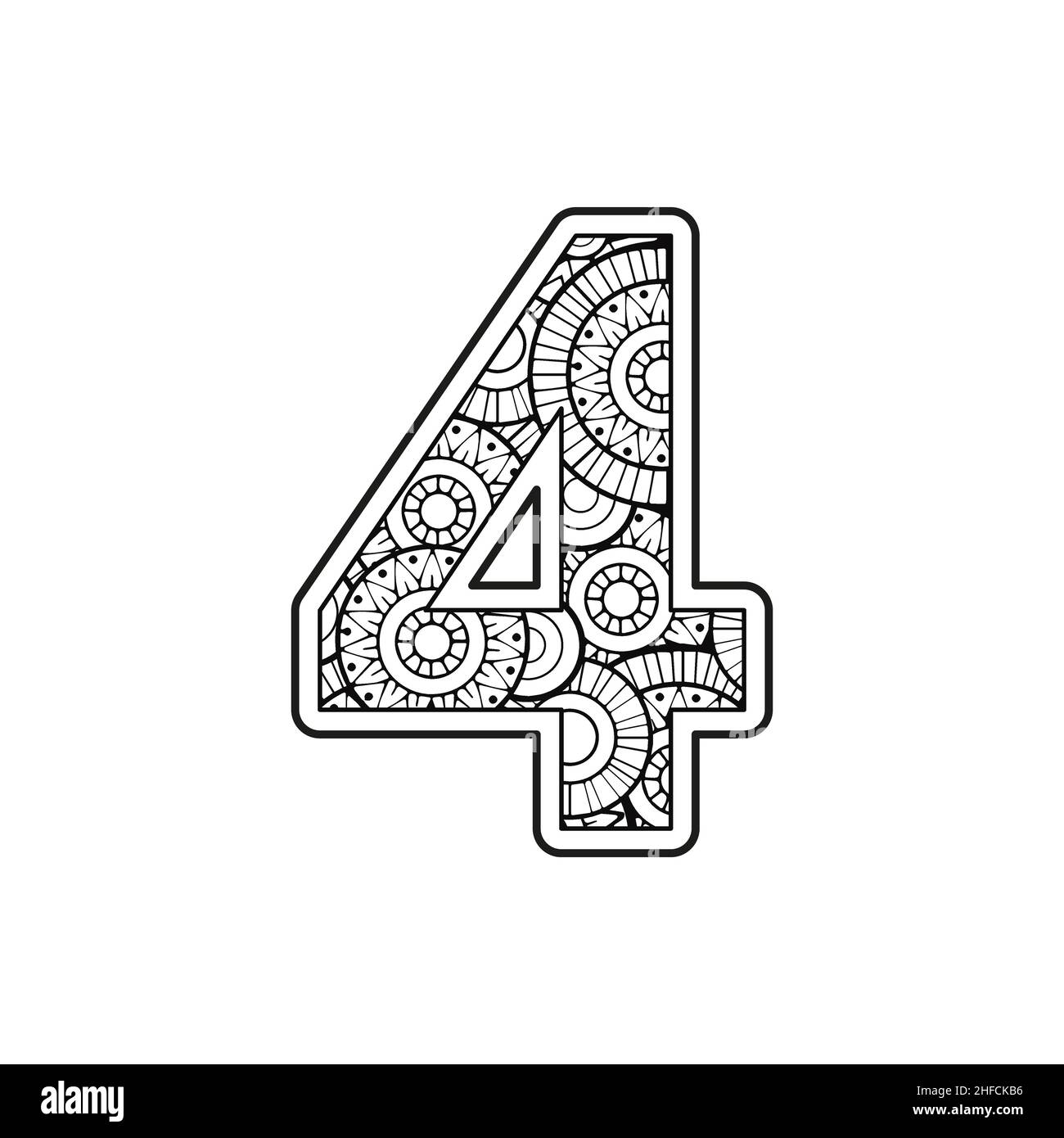 Malseite für Erwachsene. Konturnummer 4 auf Mandala-Hintergrund Stock Vektor