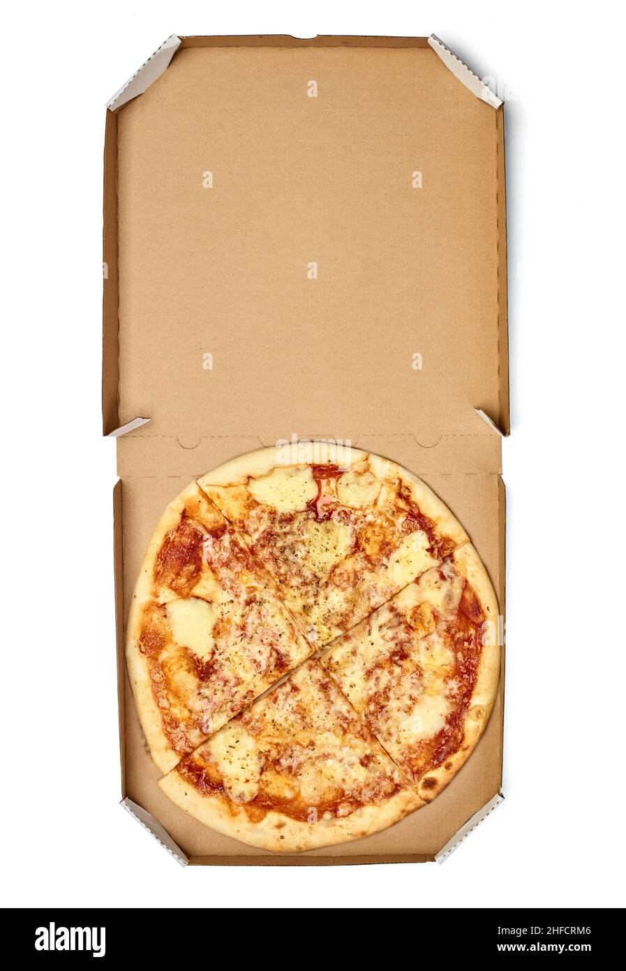 Pizzakarton Essen Karton Lieferung Paket Mahlzeit Abendessen Mittagessen Stockfoto