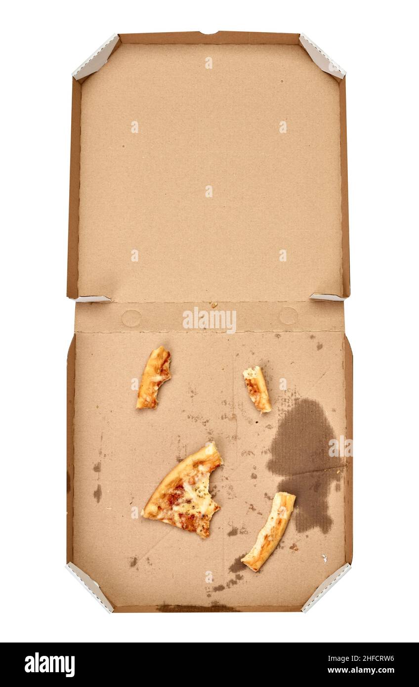 Pizzakarton Essen Karton Lieferung Paket Mahlzeit Abendessen Mittagessen Stockfoto