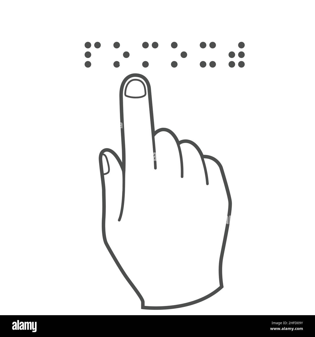 Brailleschrift, Wort Help, blinde Person liest mit dem Finger, Schrift für sehbehinderte Menschen, Vektor Stock Vektor